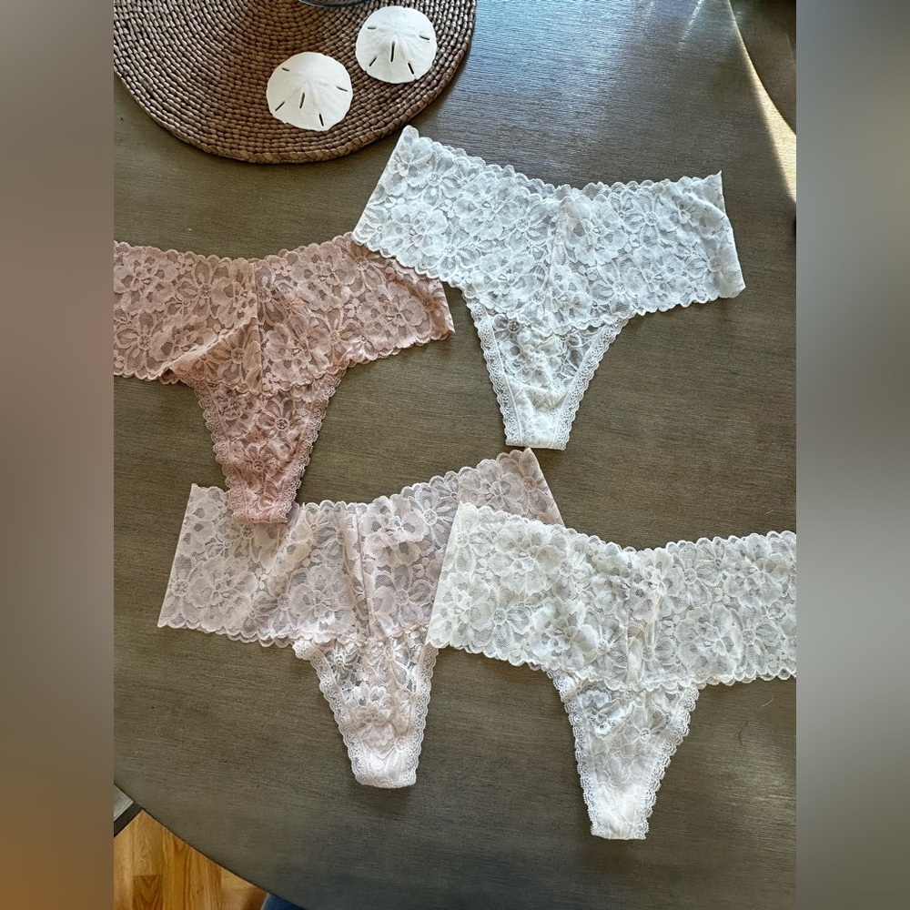 Victoria's Secret high waist Lace thong Panty Set of 4 - Pink, Cream, White nwot